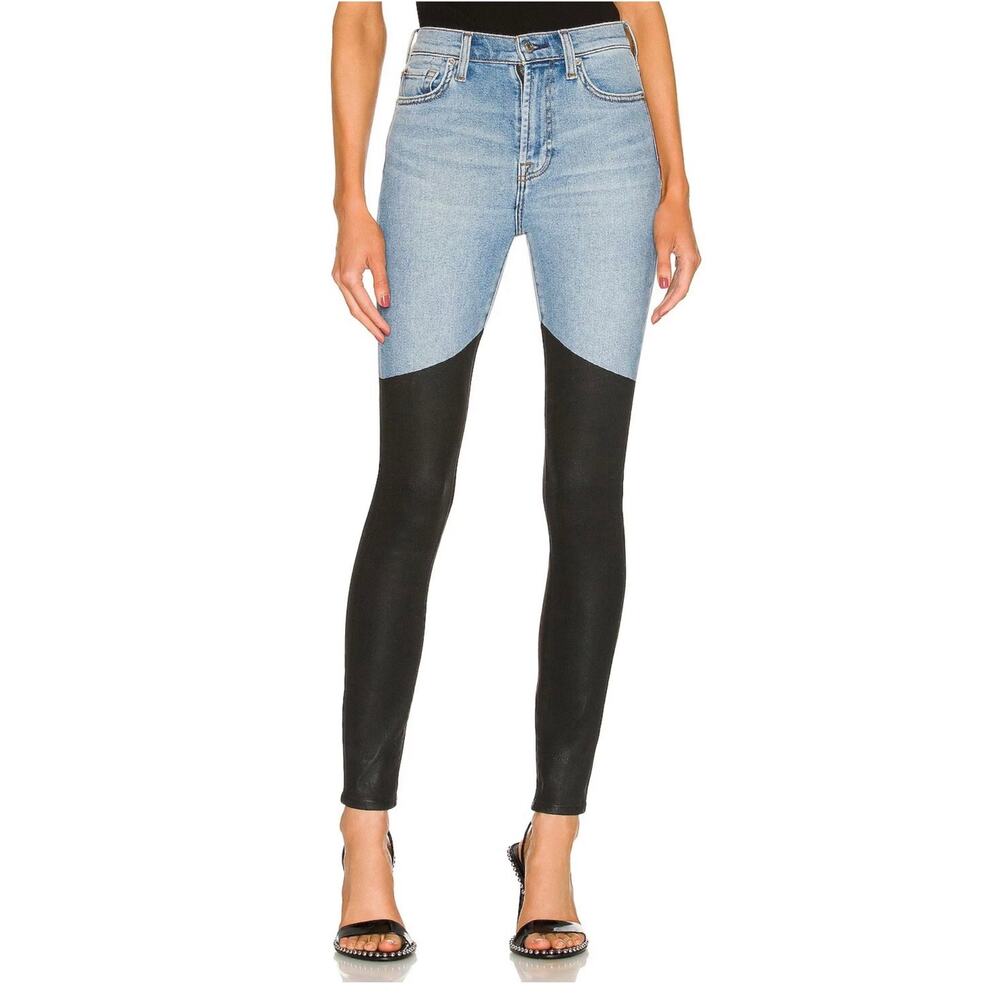 7 For All Mankind Luxe High Rise Two Tone Lightwash Black Jeans Women's 27
